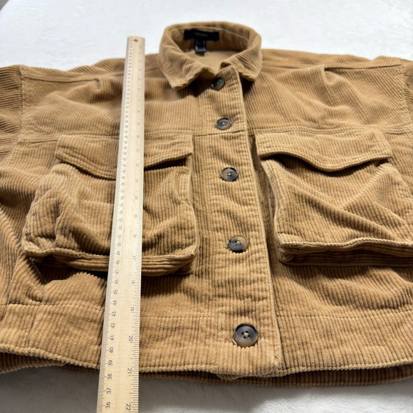 Forever 21 Corduroy Jacket Women Medium Tan Excellent Utility Cropped Shacket - Picture 7 of 8